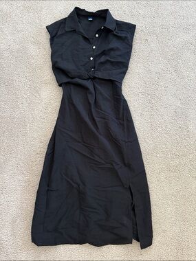 Black Sleeveless Tie-Waist Shirt Dress